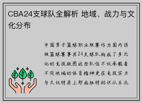 CBA24支球队全解析 地域、战力与文化分布